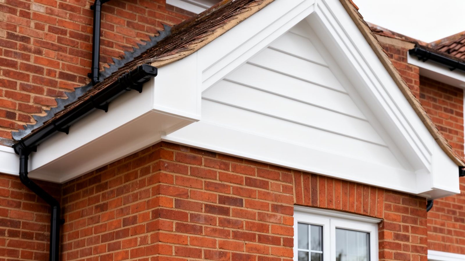 White fascia and gable cladding on a brick house