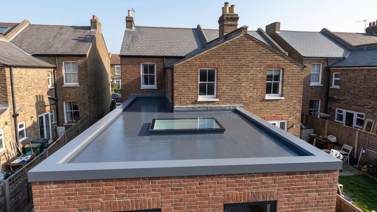 GRP rear extension roof with rooflight
