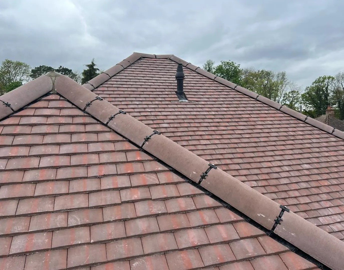 Freshly cleaned clay tile roof