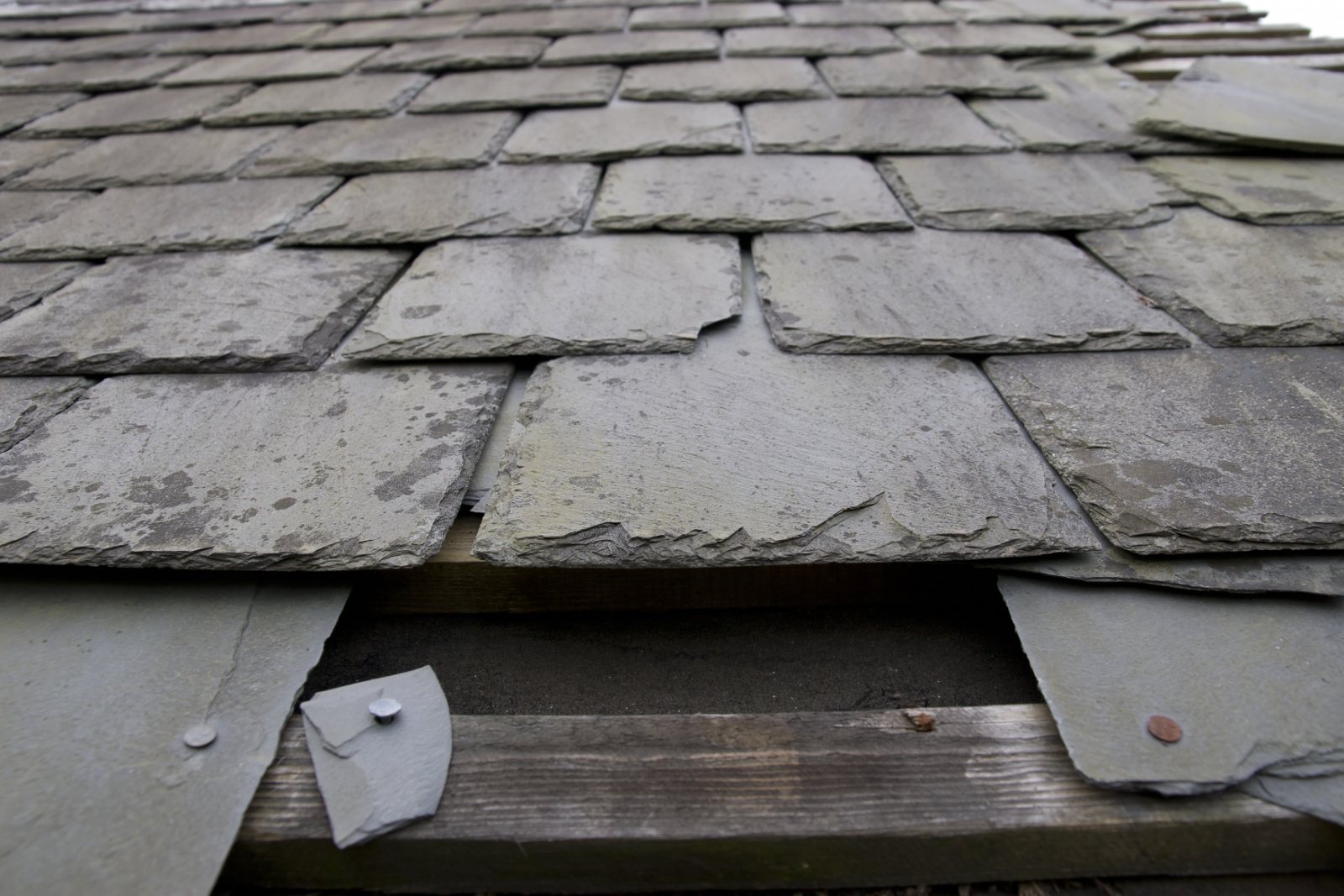 Missing slate on a residential roof