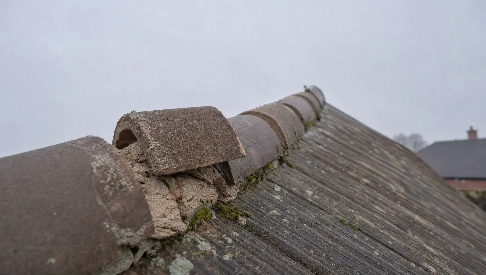 Cracked ridge tile needing repair