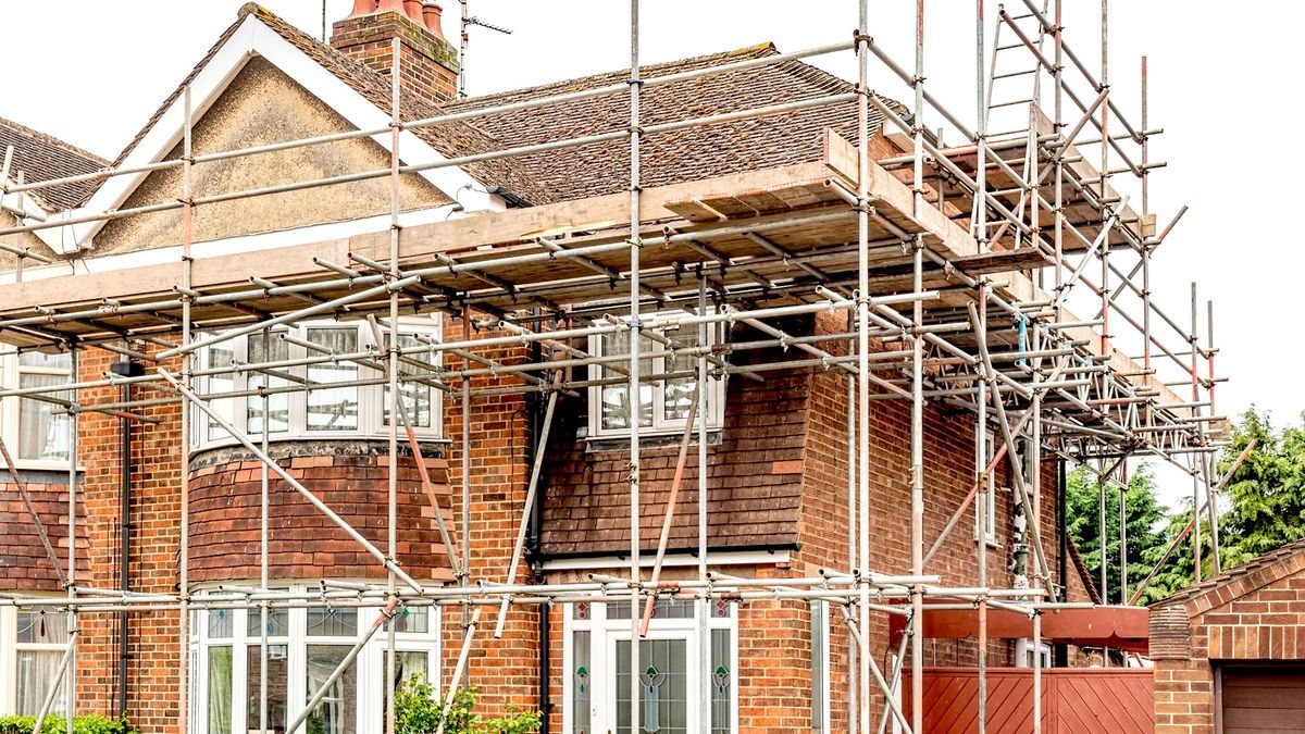 Scaffolding on a UK house for roof repair